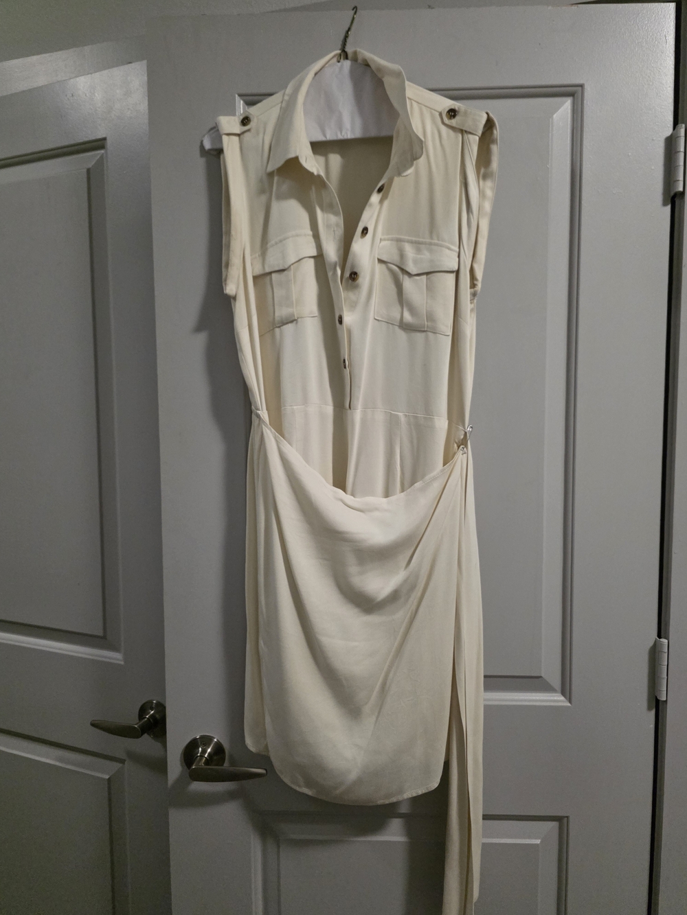 New York & Company Cream Sleeveless Draped Shirt Dress